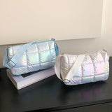 Winter Female Quilted Check Tote Bag Casual Nylon Soft