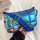 Winter Female Quilted Check Tote Bag Casual Nylon Soft