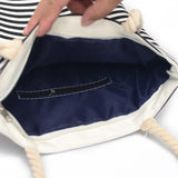 Canvas Beach Bag Striped Shoulder Handbag Rough Twine Stripe Shopping Bag