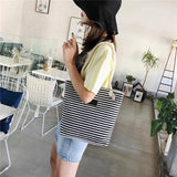 Canvas Beach Bag Striped Shoulder Handbag Rough Twine Stripe Shopping Bag
