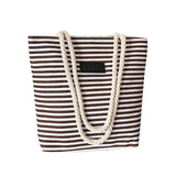 Canvas Beach Bag Striped Shoulder Handbag Rough Twine Stripe Shopping Bag