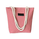 Canvas Beach Bag Striped Shoulder Handbag Rough Twine Stripe Shopping Bag