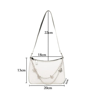 Retro Women Shoulder Underarm Bag Pu Leather Butterfly Chain Zipper Crossbody Ba