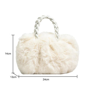 Fluffy Shoulder Bag for Women, Woven Handle Crossbody Handbag