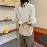 Fluffy Shoulder Bag for Women, Woven Handle Crossbody Handbag