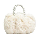Fluffy Shoulder Bag for Women, Woven Handle Crossbody Handbag