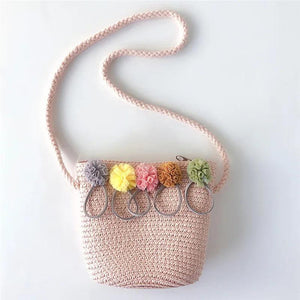 Girls Flower Straw Shoulder Bag Mini Handbag