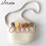 Girls Flower Straw Shoulder Bag Mini Handbag