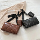 Women's Shoulder Bag with Small Purse PU Crossbody Bag Diamond Lattice