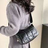 Quilted Check Winter Ladies Shopper Bag Casual Shoulder Bag Nylon Messenger Bags