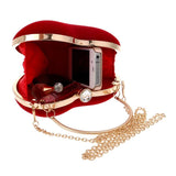 Red Heart Women Clutch Small Diamonds Golden Velvet Evening Bags