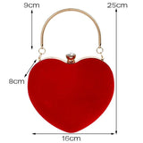 Red Heart Women Clutch Small Diamonds Golden Velvet Evening Bags