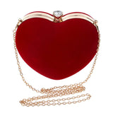 Red Heart Women Clutch Small Diamonds Golden Velvet Evening Bags