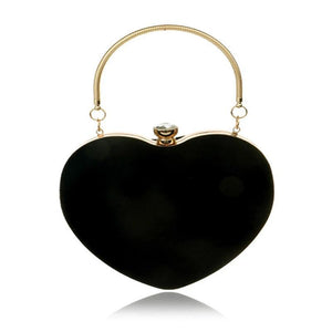 Red Heart Women Clutch Small Diamonds Golden Velvet Evening Bags