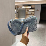 Rhombus Pattern Plush Crossbody Bag for Girls