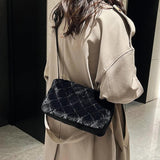 Rhombus Pattern Plush Crossbody Bag for Girls