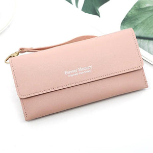 Women's Long Wallet Handbag, Solid Color Card Holder with Zipper Pocket