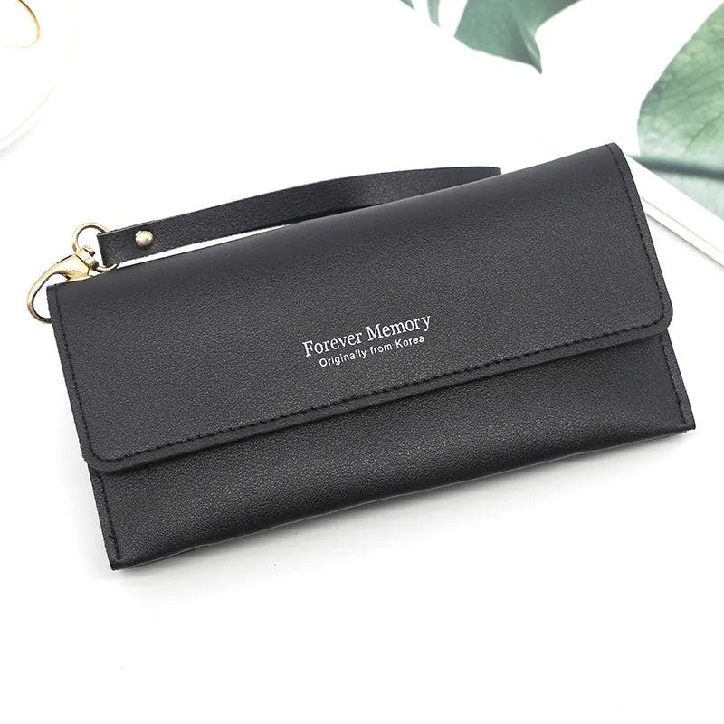 Women's Long Wallet Handbag, Solid Color Card Holder with Zipper Pocket