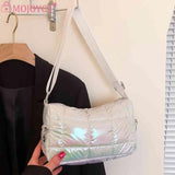 Winter Shoulder Bag Quilted Check Ladies Shopper Bag Casual Nylon Soft Portable