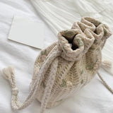 Summer Straw Woven Lace Flower Shoulder Bag