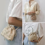 Summer Straw Woven Lace Flower Shoulder Bag