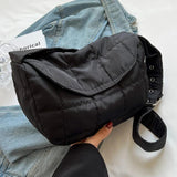 Quilted Shoulder Handbag Solid Rhombus Pattern Flap Pocket for Travel