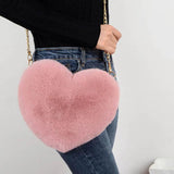 Heart Shaped Faux Fur Crossbody Wallet Chain Shoulder Bag