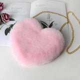 Heart Shaped Faux Fur Crossbody Wallet Chain Shoulder Bag