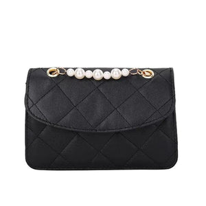 Retro Rhombic Solid Crossbody Bag for Women Pearl Chain Messenger Bags