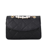 Retro Rhombic Solid Crossbody Bag for Women Pearl Chain Messenger Bags