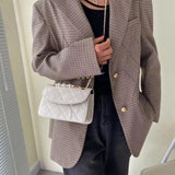 Retro Rhombic Solid Crossbody Bag for Women Pearl Chain Messenger Bags