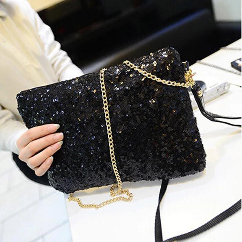 Glitter Sequins Envelope Clutch Bag Silver