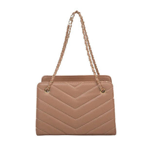 Lingge Striped Leather Shoulder Handbag Purse Satchel