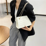 Lingge Striped Leather Shoulder Handbag Purse Satchel