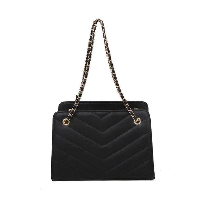 Lingge Striped Leather Shoulder Handbag Purse Satchel