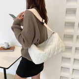 Women's Embroidered Rhombus Thread Tote Handbag