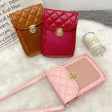 Embroidered Rhombus Phone Bag Shoulder Messenger Sweet Handbag