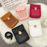 Embroidered Rhombus Phone Bag Shoulder Messenger Sweet Handbag