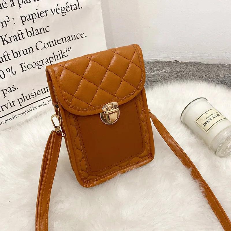 Embroidered Rhombus Phone Bag Shoulder Messenger Sweet Handbag