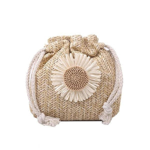 Sunflower Messenger Woven Bag Crochet Round Beach Bag Purses