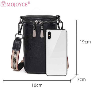 Cowhide Leather Mini Shoulder Crossbody Bag Solid Zipper Wide Strap