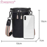 Cowhide Leather Mini Shoulder Crossbody Bag Solid Zipper Wide Strap