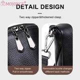 Cowhide Leather Mini Shoulder Crossbody Bag Solid Zipper Wide Strap