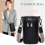 Cowhide Leather Mini Shoulder Crossbody Bag Solid Zipper Wide Strap