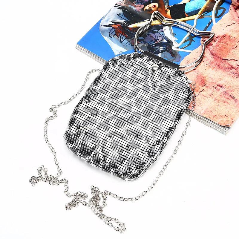 Cat Leopard Sequin Evening Bag Chain Messenger Bag
