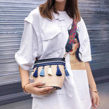 Vintage Straw Handbag with Tassel Ribbon Beach Messenger Bag