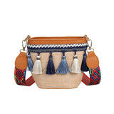 Vintage Straw Handbag with Tassel Ribbon Beach Messenger Bag