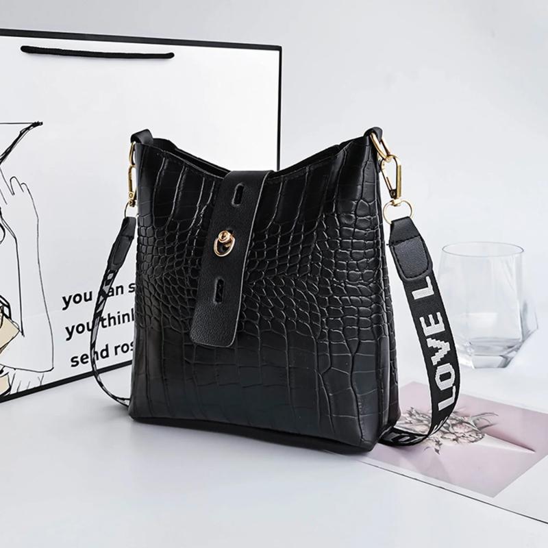 Women's Bucket Bags PU Leather Crossbody Shoulder Bag Crocodile Messenger Bags