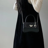 Pearl Chain Small Square Shoulder Bag Retro Butterfly Messenger Bags