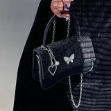 Pearl Chain Small Square Shoulder Bag Retro Butterfly Messenger Bags